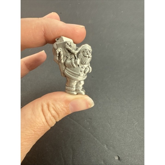 Jewelry - Vintage Brooch Earrings Pewter Pin 1.5" Christmas Santa With Earring Box Ms Dee